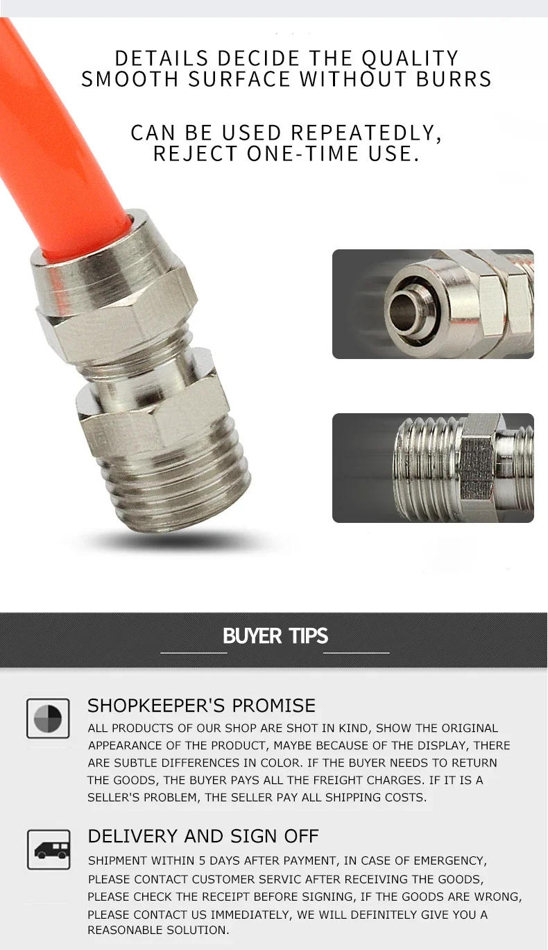 Description Picture 6 of item10PCS OD 4/6/8/10/12mm Hose Tube M5/1/8''/ 1/4'' 3/8'' 1/2'' Thread Pneumatic Fast twist Fittings Quick Joint Coupler Connector