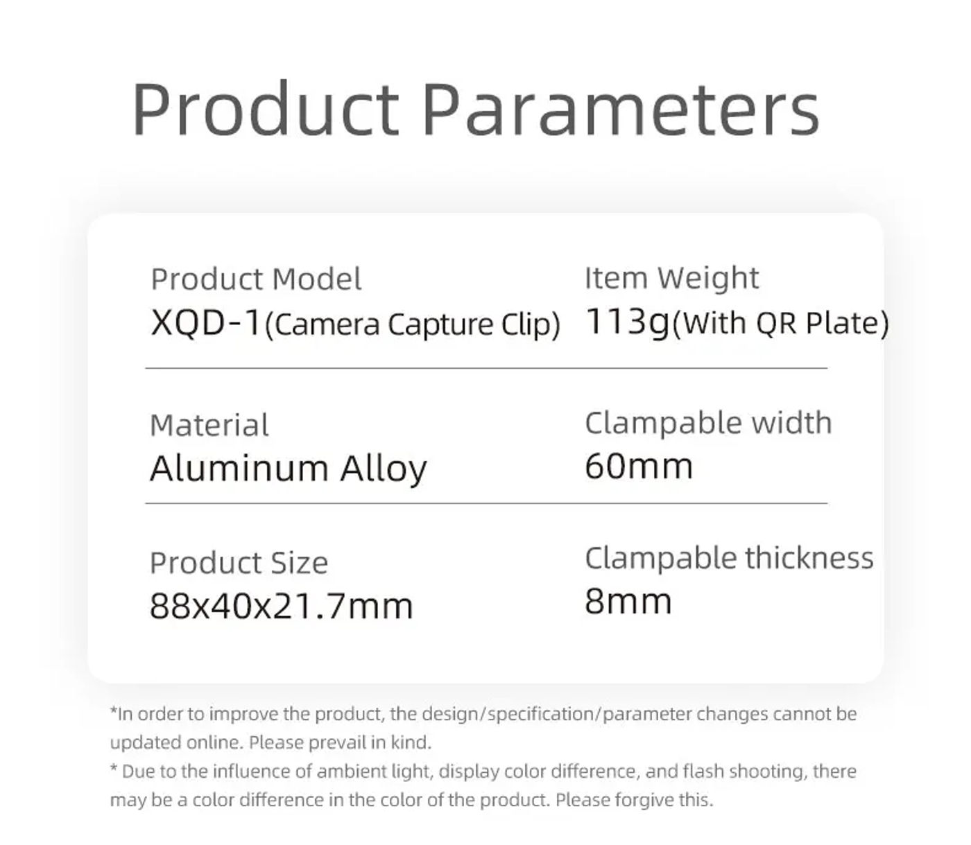 Description Picture 3 of itemXILETU XQD1 Camera Capture Clip Arca Swiss Quick Release Plate Clamp Quick Switch Tripod Slider Mount Adapter