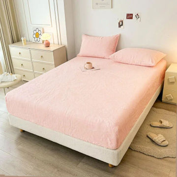 Thickened Imitate Rabbit Hair Fit Sheet Solid Color Bed Cover With Elastic Band Bed Sheet High Quality Mattress Cover