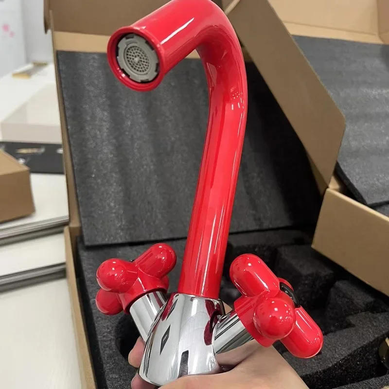 Description Picture 4 of itemRed Bathroom Basin Cross Handle Fashion Lovely White Faucet Sink Hot & Cold Faucet Water Tap