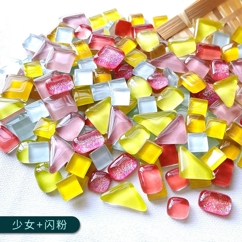 Description Picture 4 of item100g Diy Mix Color Glitter Glass Mosaic Stones Mosaic Tiles Glass Pebbles Crafts Material Puzzle For Diy Mosaic Making  arte