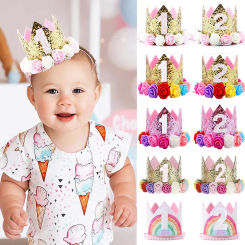 Baby Birthday Hat Crown 1 2 3 Year Baby Girl Princess Crown Kids First 1st Happy Birthday Party Decorations Baby Shower Headband
