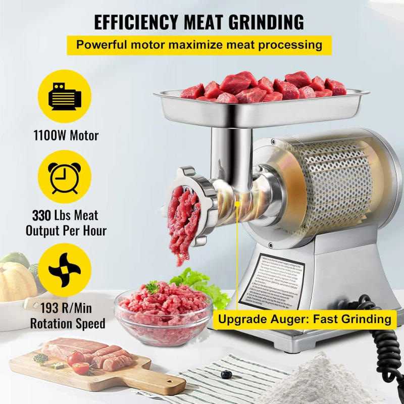 Description Picture 4 of itemCommercial Meat Grinder,550LB/h 1100W, 220 RPM Heavy Duty Stainless Steel Industrial Meat Mincer w/2 Blades, Grinding P