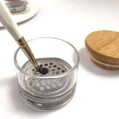 1Pcs Nail Brush Washing Cup Thickened Glass Pen Washing Crystal Cup Stainless Steel Filter Phototherapy Pen Washing Tool Cleaner