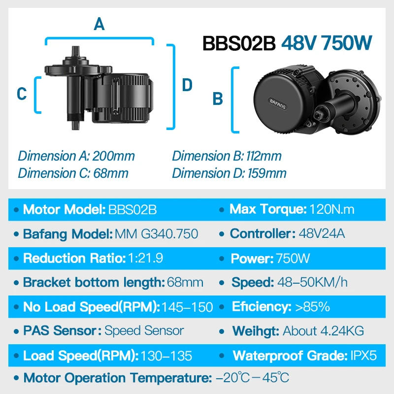 Description Picture 6 of itemBafang M325 M215 Mid Drive Motor Conversion Kit 48V 750W Brushless for 68MM 8Fun BBS02B  Electric Bicycle Motor
