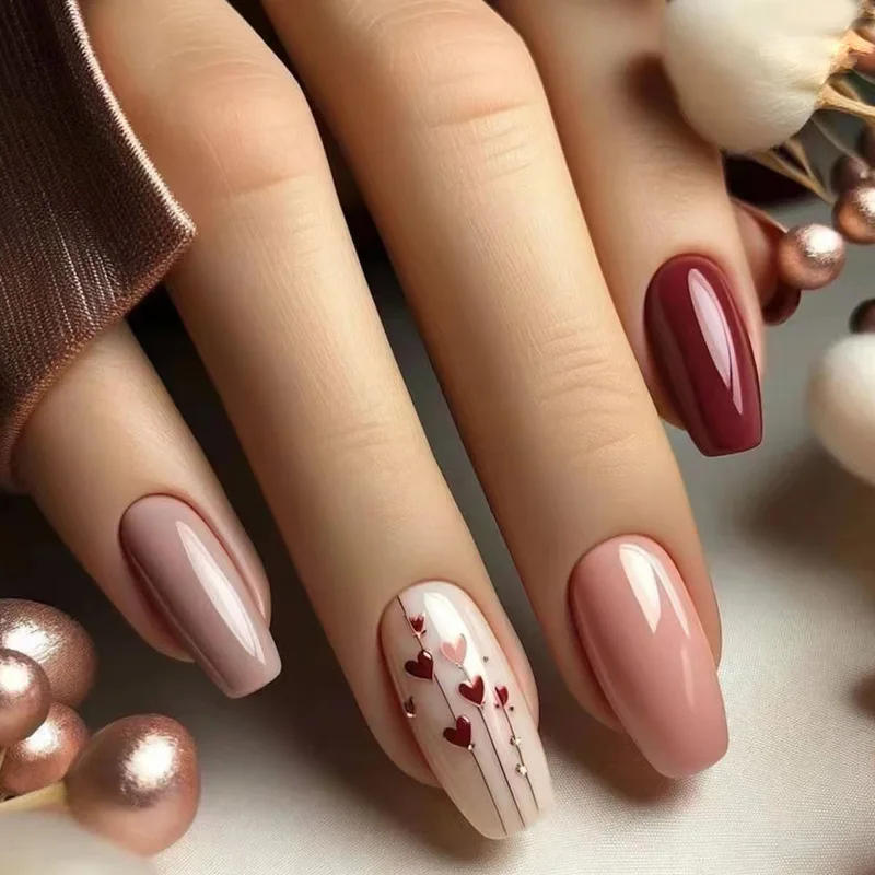 Description Picture 3 of item24Pcs Mid-length Ballet False Nails Red Love Pattern Design Press on Nails Simple Wearable Finished Coffin Fake Nail Tips