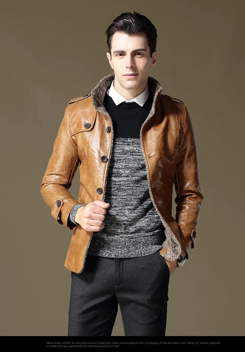 Description Picture 5 of item2023 Brand PU Leather Jacket Motorcycle Men's Winter Jackets and Fur Coats Thickening Wool Windbreak Warm Coat Plus Big Size 3XL