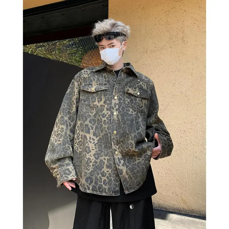 Description Picture 3 of itemHigh Street Men's Jackets Vintage Lapel Leopard Printing Contrast Color Large Pockets Baggy Male Top New Tide 9C4973