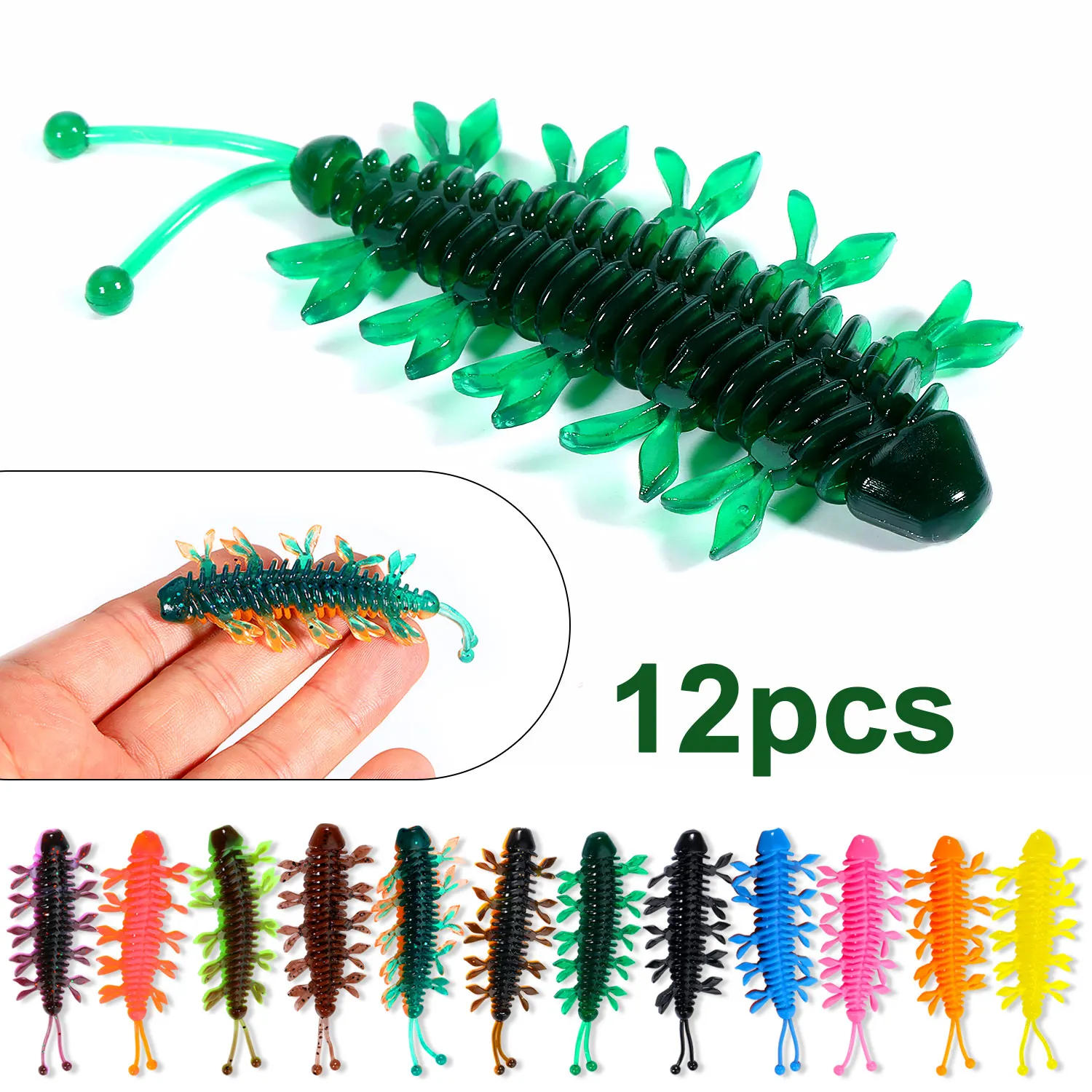Description Picture 4 of itemSougayilang 12Pcs Worm Bait 55mm 70mm Fishing Lure Floating Freshwater Swimbaits Silicone Soft Bait for Carp Bass Pike Fishing