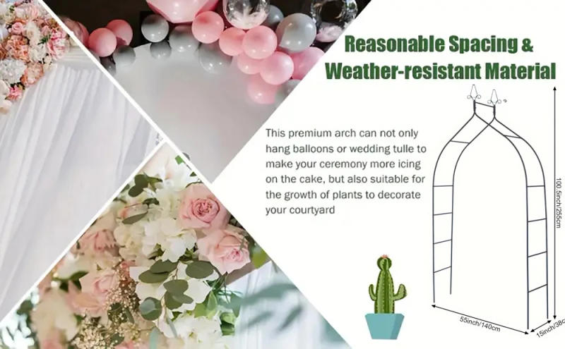 Description Picture 3 of item1set Steel Garden Arch Wedding Arch Stand Flower Frame Balloons Archway Outdoor Lawn Activity Decor Birthday Party Decor Props