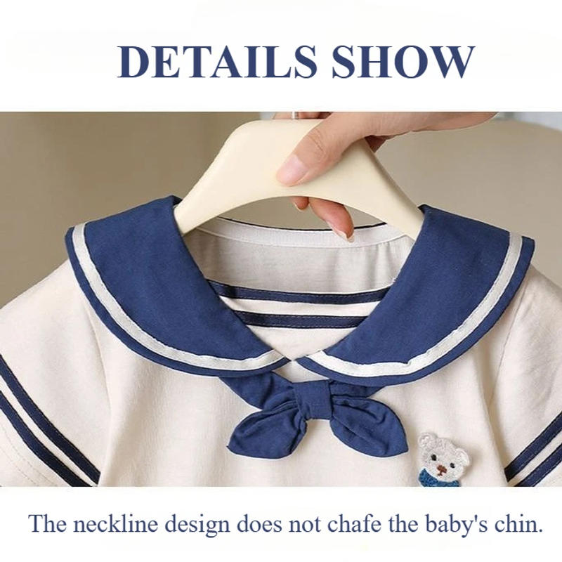 Description Picture 5 of item2025 Baby Navy Style Short-Sleeve Romper - Summer Newborn Outfit with Shorts, Breathable Cotton Casual Wear 0-24M