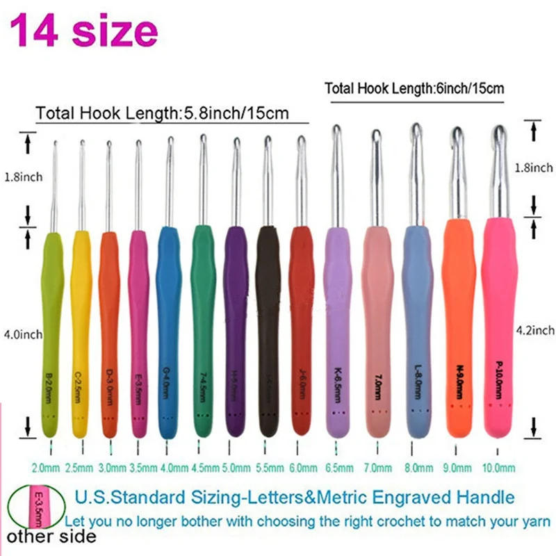 Description Picture 6 of item14/12/8pcs Crochet Hooks Set Big Size Soft Handle Crochet Needles Yarn Weave Knitting Wool Machine Knitting Needles Accessories