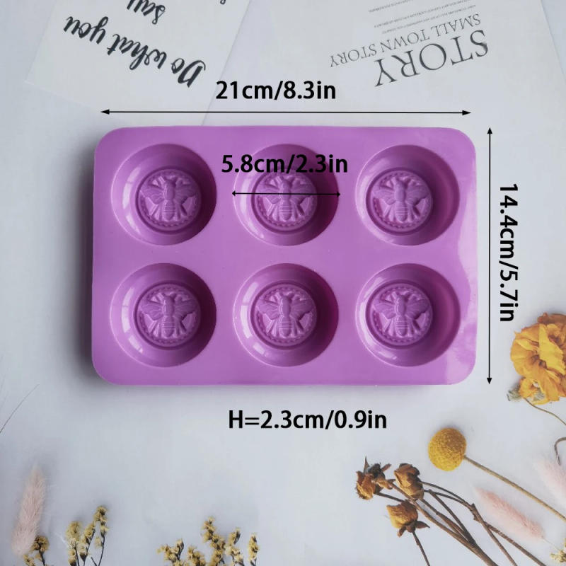Description Picture 6 of item6 Holes Round Bees Pattern Silicone Soap Molds DIY Handmade Aromath Soaps Scented Candle Chocolate Mousse Making Mould