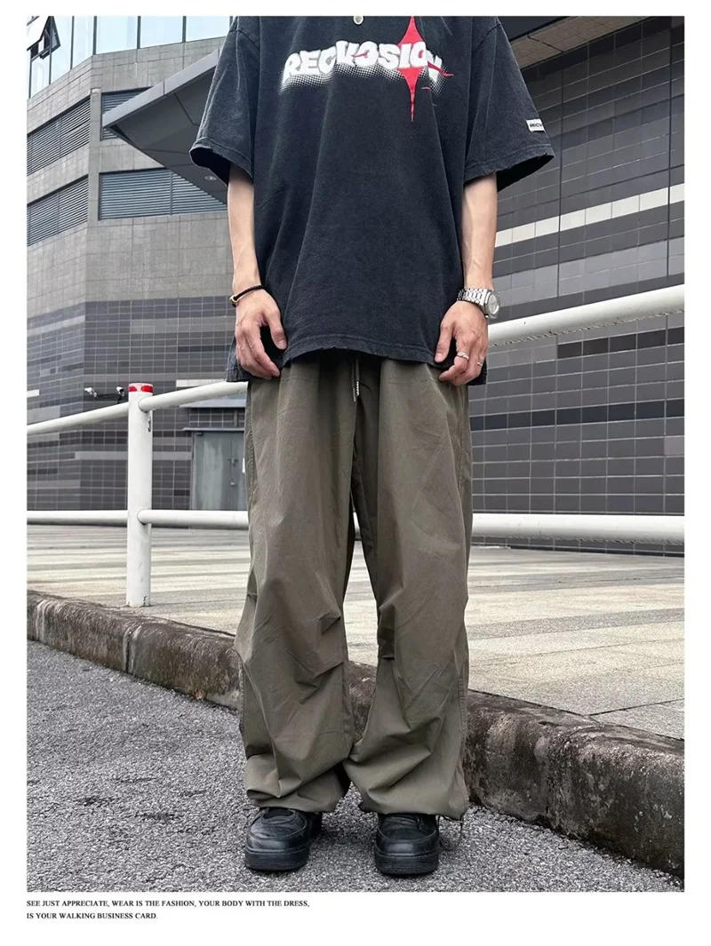 Description Picture 4 of itemAmerican Retro Overalls Drawstring Design Casual Pants Loose Wide-Leg Pants Men's Trendy Casual Spring and Summer