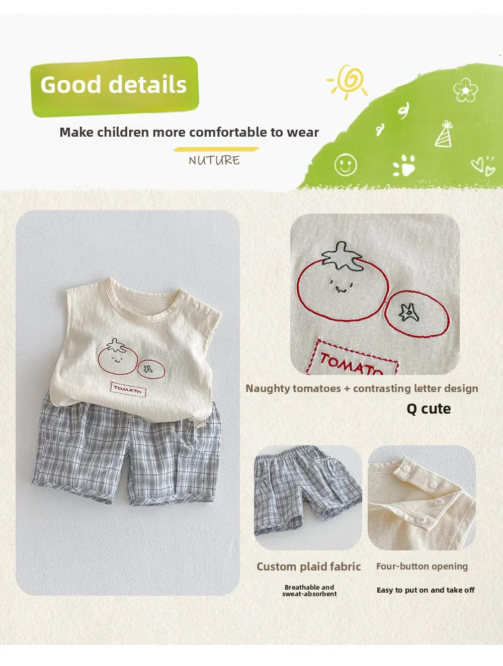 Description Picture 2 of itemChildren's Cartoon Tank Top 2025 New Summer Boys' Korean Edition Sleeveless T-shirt Baby Fashion Checkered Shorts