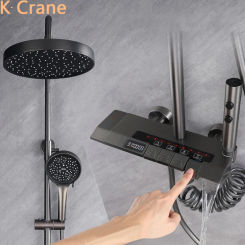 LED Light Digital Shower Set Bathroom Hot Cold Mixer Shower System Wall Mount Round Head SPA Rain Fall Tap Luxury Bath Faucets