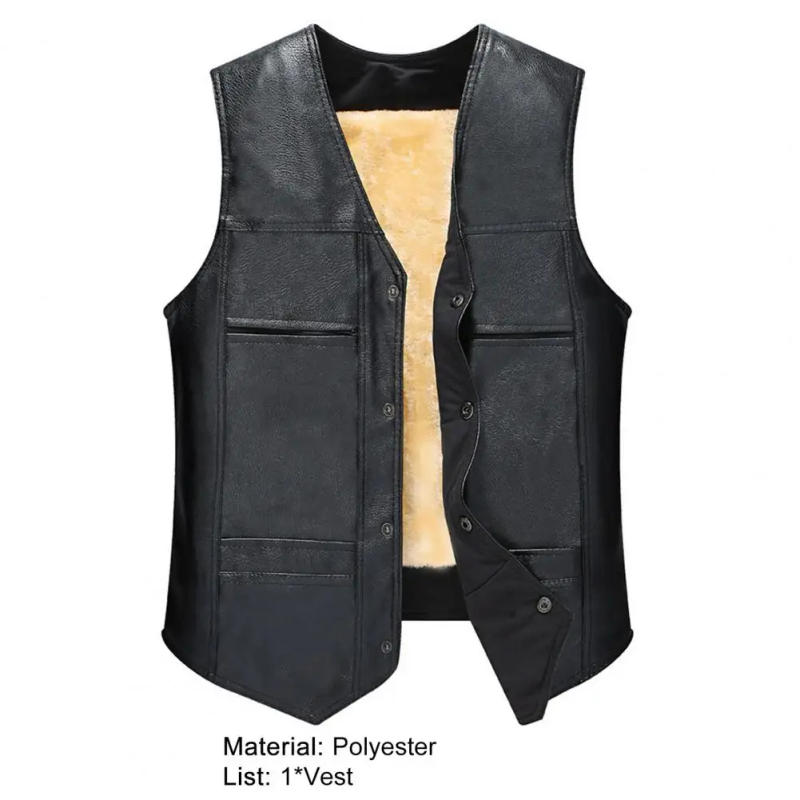 Description Picture 6 of itemMen's Motorcycle Vest V Neck Sleeveless Faux Leather Jacket Windproof Extra Warm Waistcoat Coat