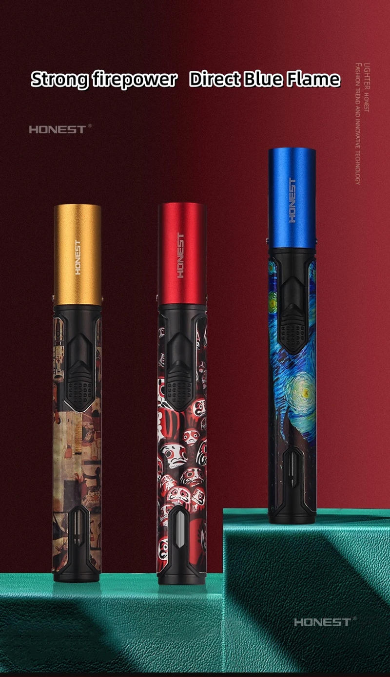 Description Picture 3 of itemHONEST Metal Windproof Torch Lighter Refillable Pen Gas Lighter Jet Flame Butane Lighter Outdoor Camping BBQ Candle Men's Gadget