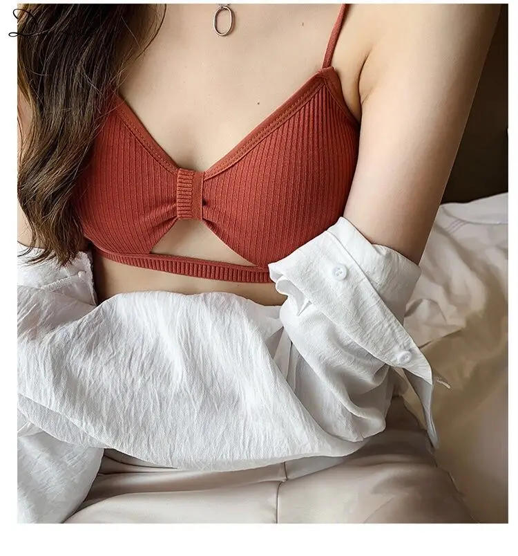 Description Picture 5 of item1pc Women Tube Top Bralette Female Underwear Sexy Sling Tops Bra Girl Comfort Underwear Push Up Bra Gathered T-Back Sports Bra