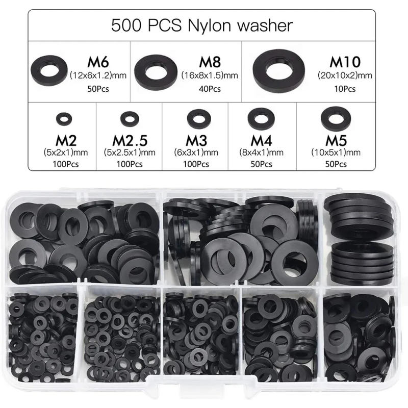 Description Picture 3 of itemWashers Form Nylon Flat Washers Set 500PCS Black Flat Sealing M2-M10 M2/M3/M4/M5/M6/M8/M10 Plastic New Practical