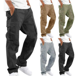 Solid Color Men Pants Men Trousers Vintage American Style Men's Cargo Pants with Elastic Waist Multi Pockets Soft for Sports