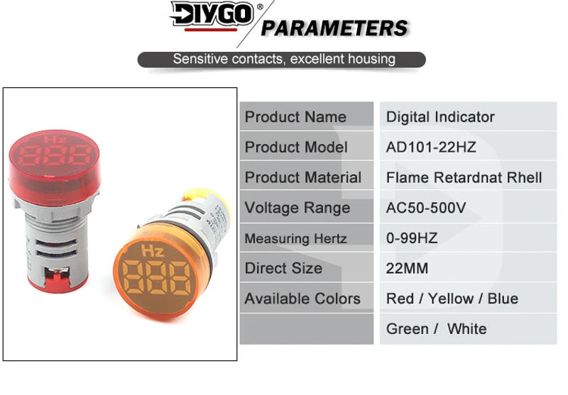 Description Picture 3 of itemDIY YOO 22mm Measuring Range Digital Display Electricity Hertz meter Frosted Round Signal Indicator Frequency Meters 0-99 Hz