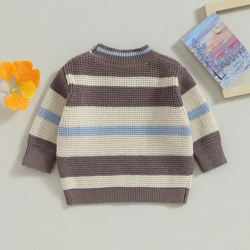 Description Picture 3 of itemBaby Sweater Long Sleeve Crew Neck Striped Sweater Winter Warm Knit Pullover Sweater Infant Clothes for Girls Boys