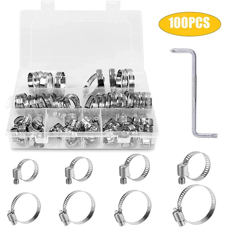 Description Picture 3 of item100pcs Worm Drive Hose Clamp Adjustable 8-44mm Stainless Steel Gear Clip Lock for Water Pipe Plumbing