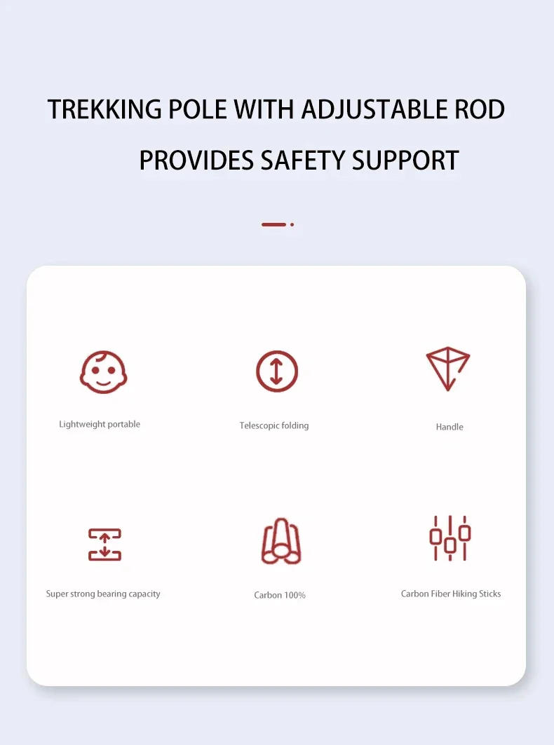 Description Picture 3 of item2PCS Carbon Fiber Five Section Folding Hiking Stick Ultra Lightweight Portable Hiking Stick Walking Pole（s) Hiking Accessories