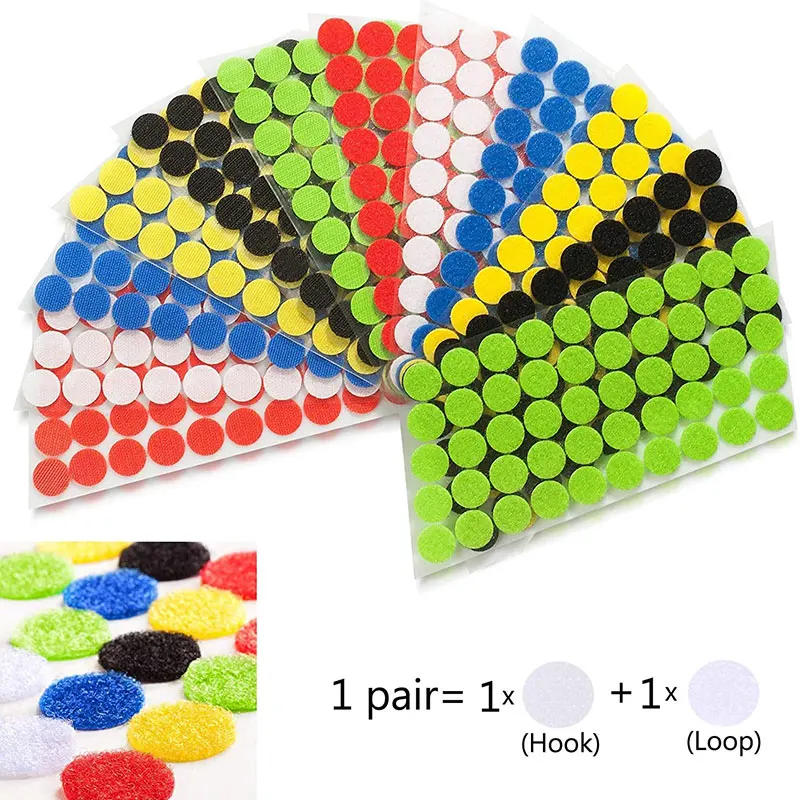 Description Picture 3 of item100Pairs Strong Self Adhesive Fastener Tape Round Dots Stickers Nylon Hook Loop Sticker Tape Sewing Craft Accessories 10mm 15mm