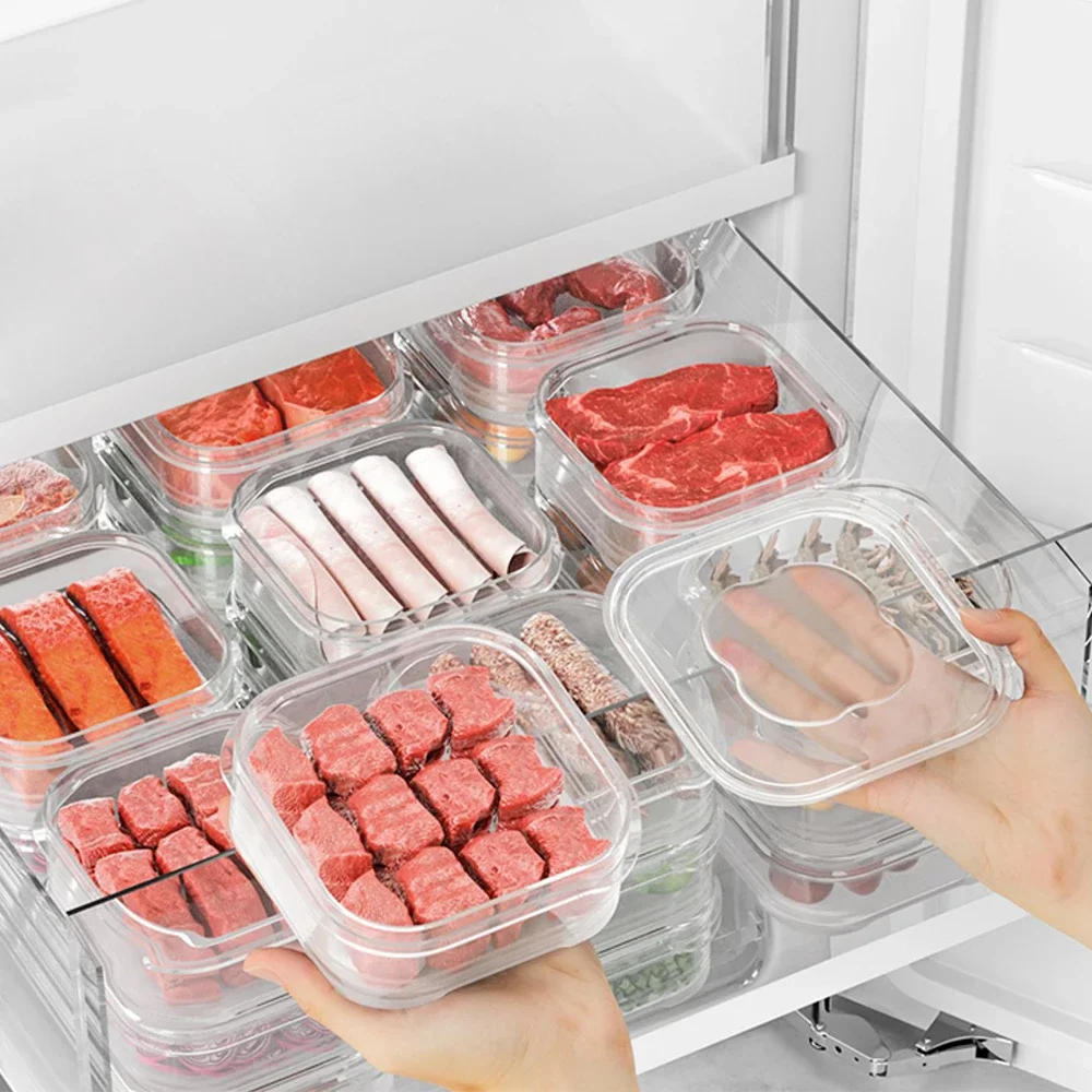 Description Picture 6 of item5/1Pcs Plastic Refrigerator Storage Box Transparent Freeze Meat Vegetable Fresh-Keeping Storage Container With Lid For Kitchen