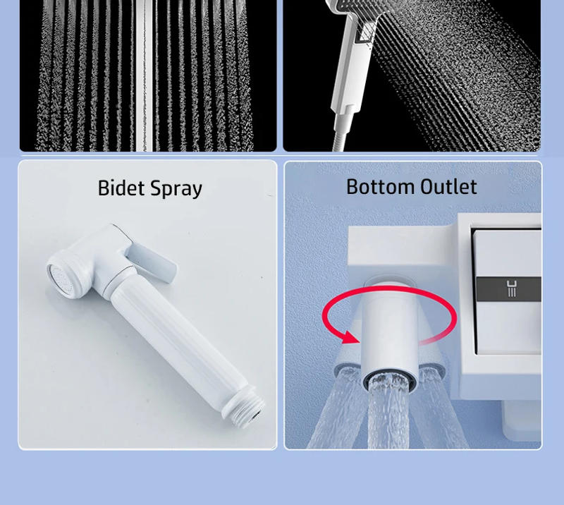 Description Picture 5 of itemLED Digital Rain Bath Faucet Bathroom Hot Cold Thermostatic Mixer Shower System Bathtub Wall Mount SPA Rainfall Luxury Faucets