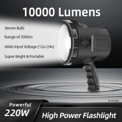 Xenon Searchlight 220W High Power led Flashlight 10000 lumens 12v Portable Spotlight for Fishing Hunting Torch Camping Light