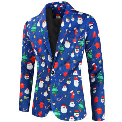 Men Christmas Blazer Snowflake Santa Printed Pocket Lapel Button Suit Coat 2024 New Autumn Winter Fashion Men'S Jacket Suit 2025