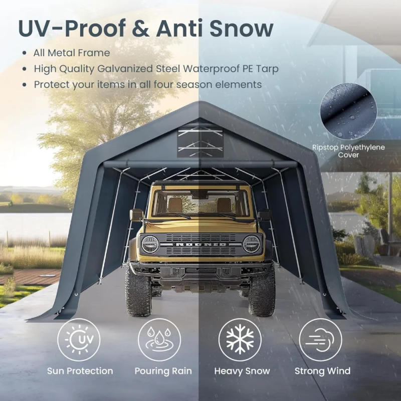 Description Picture 4 of item13'X22'X9.6' Outdoor Portable Storage Shelter Shed Garage with Roll up Zipper Doors & Vents Carport for Motorcycle Waterproof