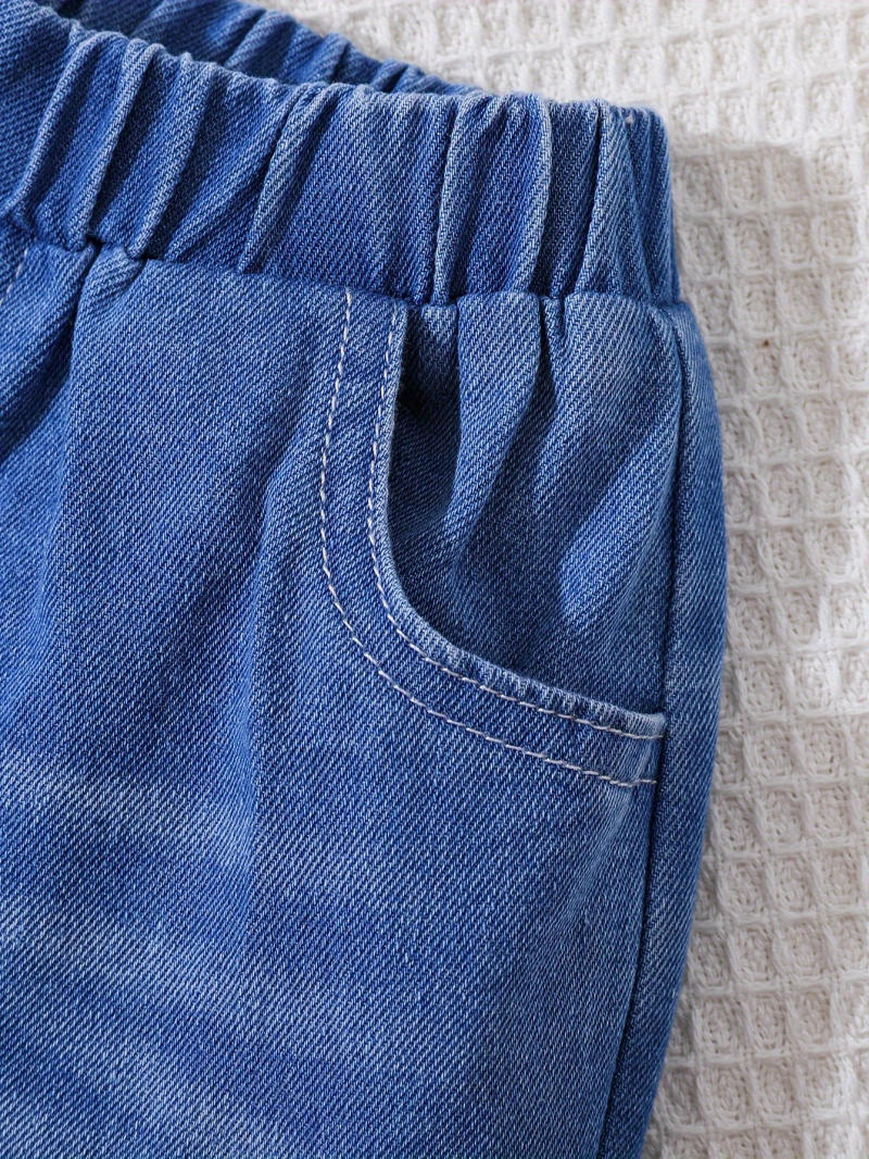 Description Picture 6 of itemSpring And Autumn Fashion Baby Girl Denim Set: Stand-Up Collar Waist-Shaped Drawstring Denim Jacket + Casual Washed Jeans