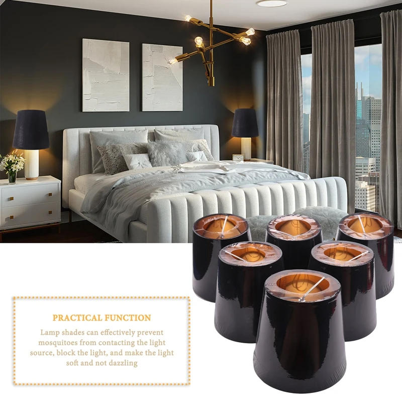 Description Picture 6 of itemBlack Lamp Shades With Gold Lining Clip On Light Shades Candle Chandelier Lampshades, Set Of 6