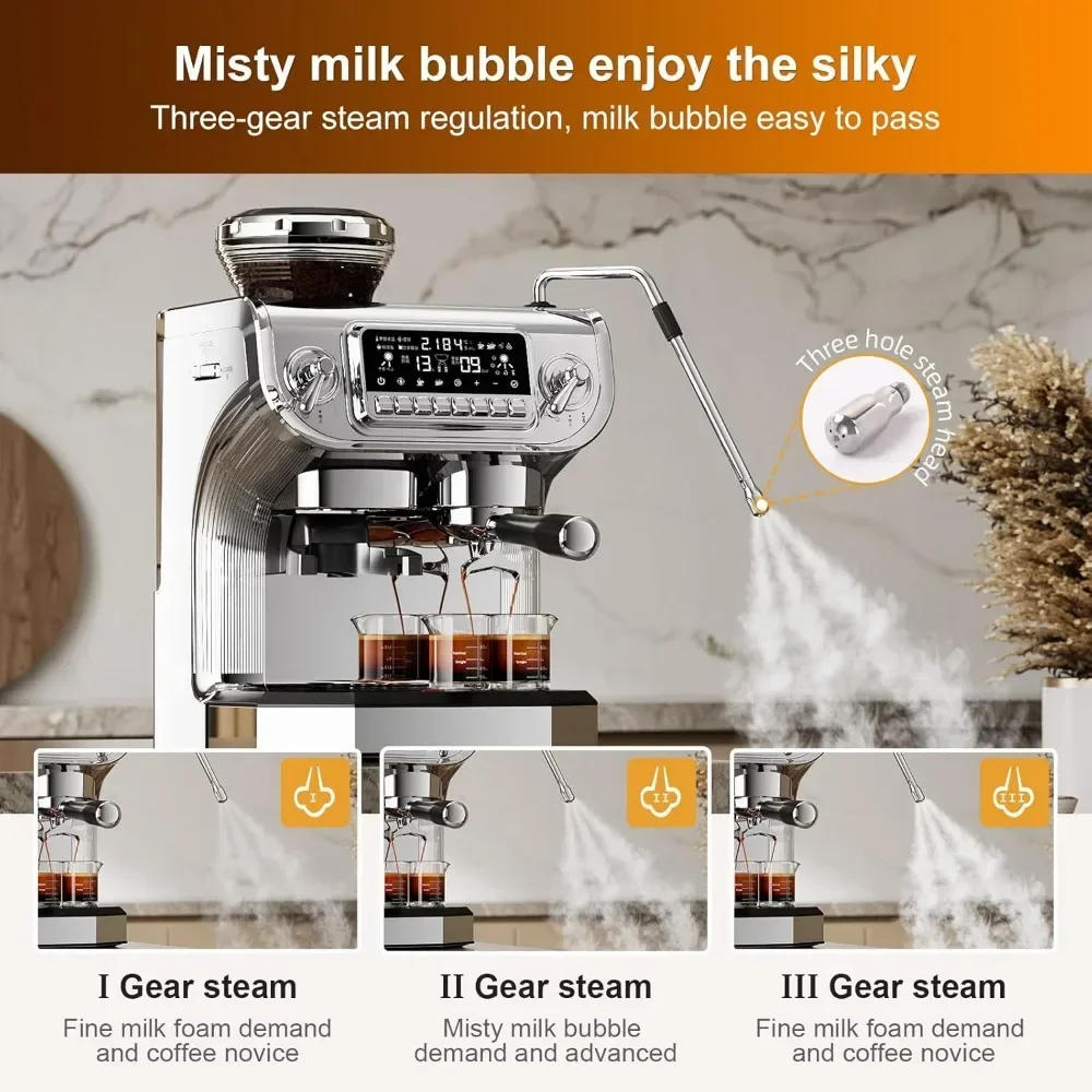 Description Picture 5 of itemith Milk Frother，Semi Automatic Coffee Machine with Grinder,Easy To Use Espresso Coffee Maker w