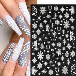 3D Snowflake Nail Art Decals White Christmas Designs Self Adhesive Stickers New Year Winter Gel Foils Sliders Decorations Xmas *
