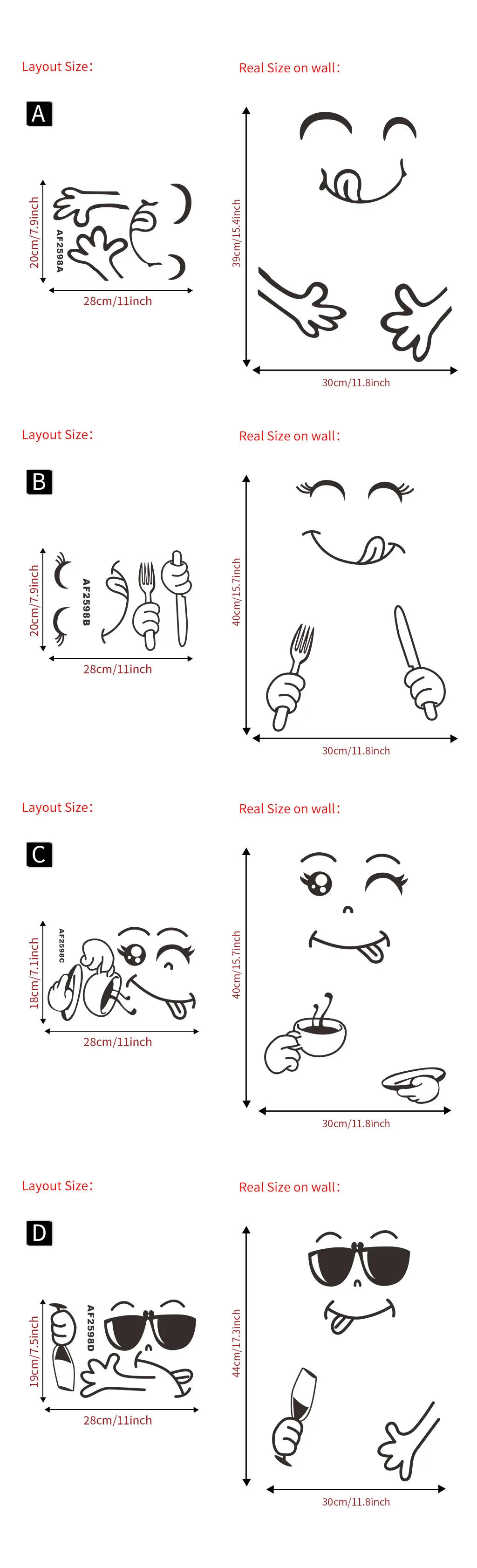 Description Picture 2 of itemFridge Cute Stickers Fridge Magnet Fridge Happy Delicious Face Kitchen Wall Stickers Art Cute Wall Sticker Home Decoration