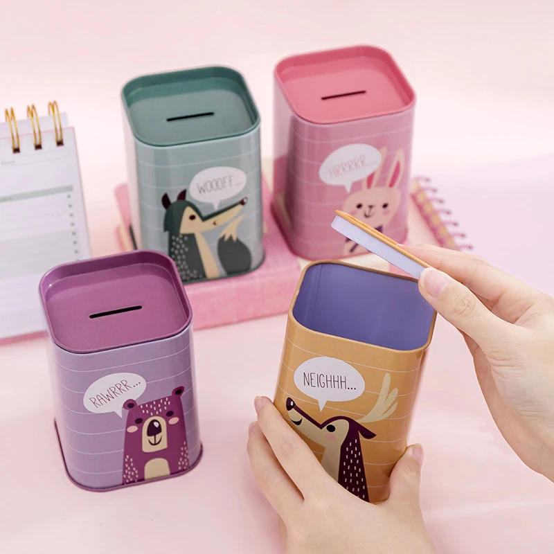 Description Picture 3 of item1pc Piggy Bank Metal Coin Box Cute Sundries Cans Storage Cans Gift Cans Home Decor Household Saving Money Box