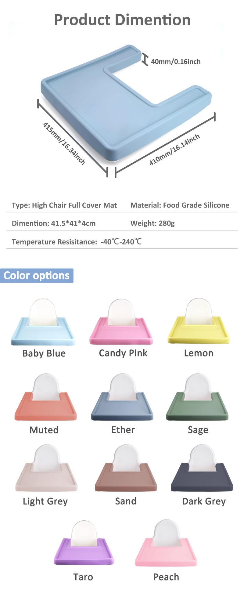 Description Picture 3 of itemBPA Free Highchair Full Cover Placemat Silicone Placemat For Children Feeding