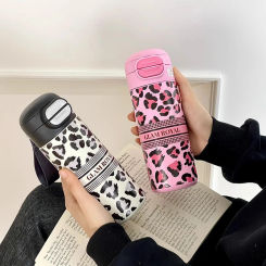 Luxury Leopard Thermos Coffee Thermal Cup Tumbler Stainless Steel Water Bottle With Straw For Tea Juice Portable Drinking Cups