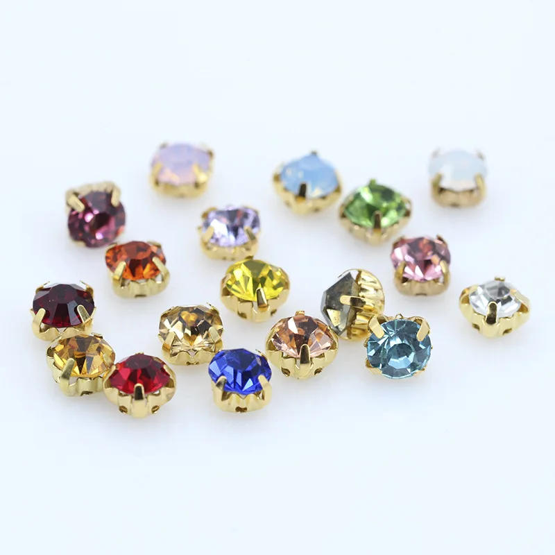 Description Picture 4 of item3/4/5/6mm Glass Round Sew-On Rhinestone Gold Claws Colorful AB Crystal Stones for Wedding Dress Clothes Apparel Crafts Trims