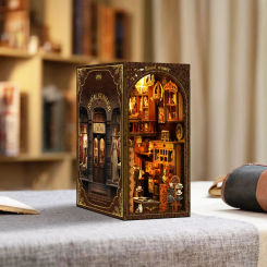 Retro DIY Wooden Book Nook Shelf Insert Miniature Kits Royal Sewing Maching Store Bookshelf Home Decor For Adult Handmade Gifts