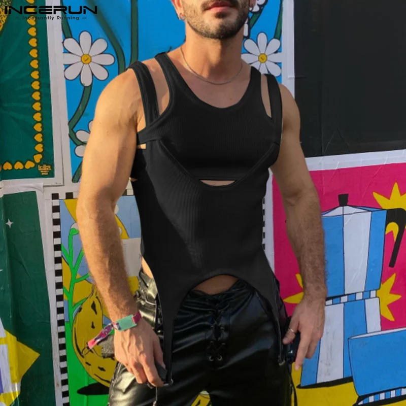 Description Picture 5 of itemINCERUN Tops 2024 American Style Handsome Men Irregular Hem Tank Tops Stylish Deconstruction Design Solid Sleeveless Vests S-5XL