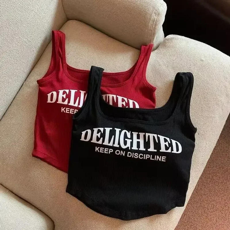 Description Picture 6 of itemFrench Sweet And Spicy Hundred Letter Printed Sexy Camisole Tank Tops Chest Pads Women's Summer Tank Top