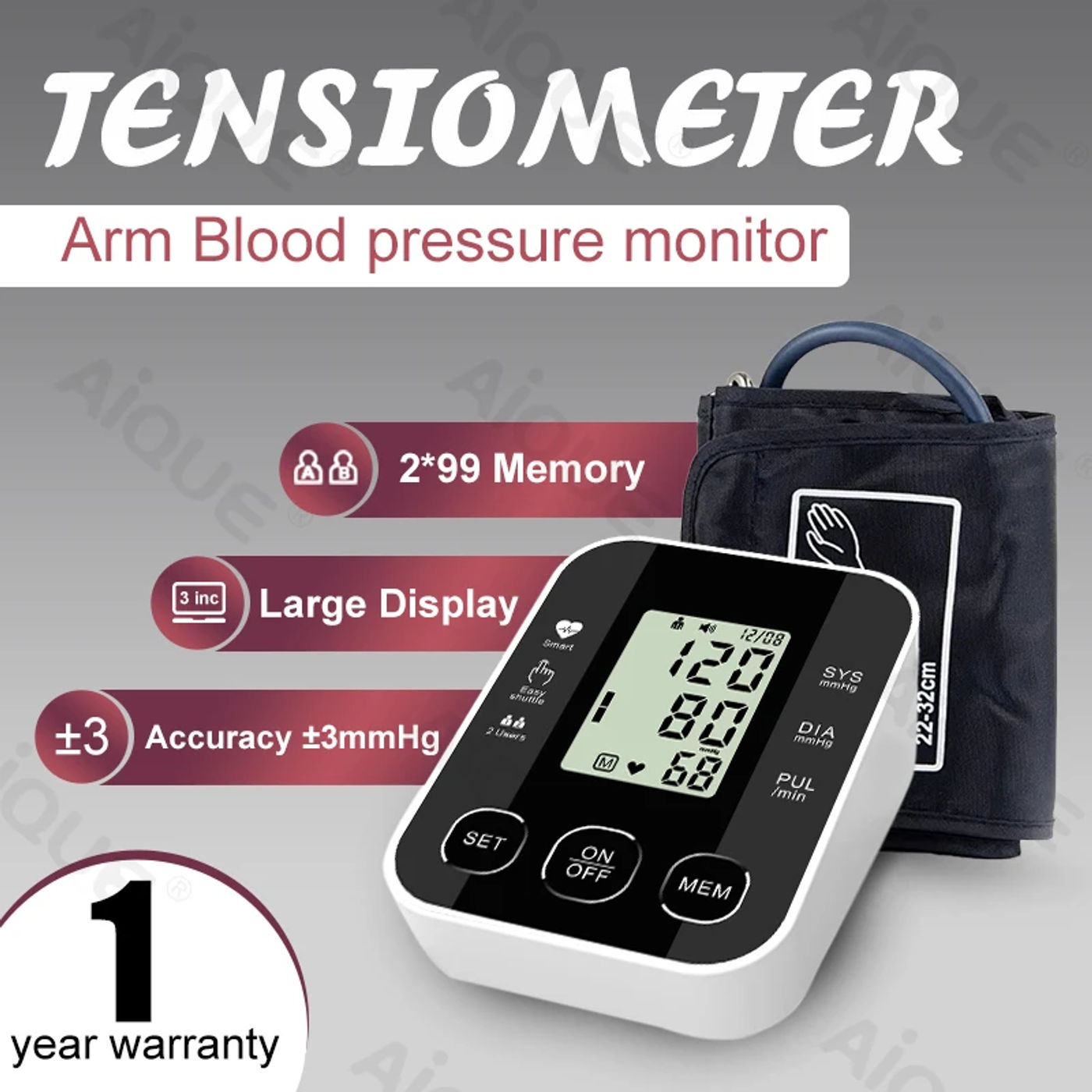 Description Picture 2 of itemJUSTLANG Medical Arm Blood Pressure Monitor Digital Tensiometer Tonometer Baumanometer 22-32 CM Cuff Health Care for Adult