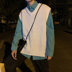 Men Sweater Vest Knitted Sweaters Vest V Neck Tank Tops Sleeveless All Match Spring Sweater for School Knitted Vest Top V24