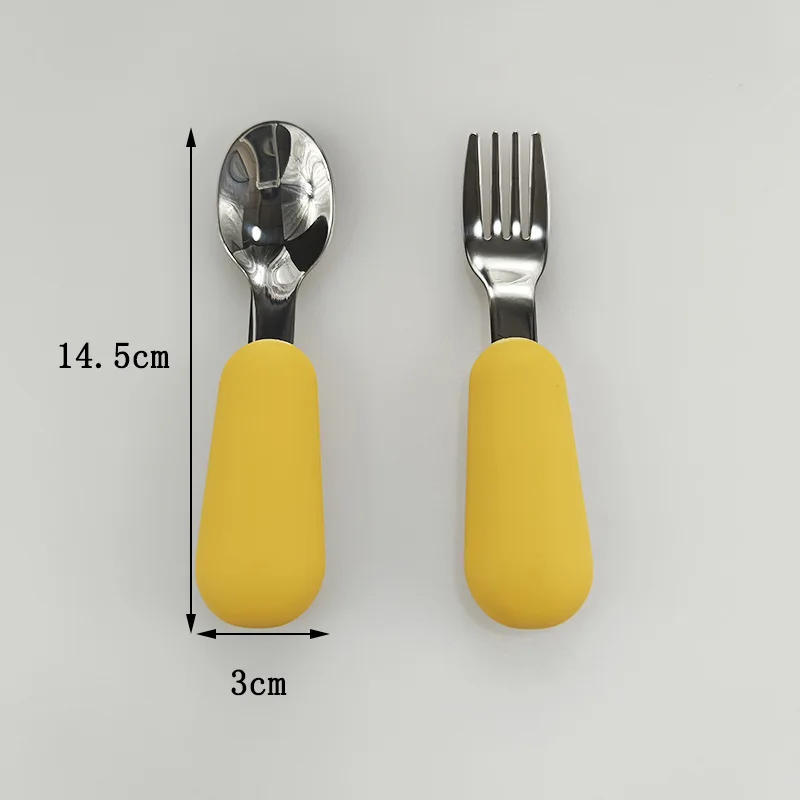 Description Picture 5 of itemBaby Tableware Set Children Utensil Stainless Steel Toddler Dinnerware Cutlery Solid Color Infant Food Feeding Spoon Fork